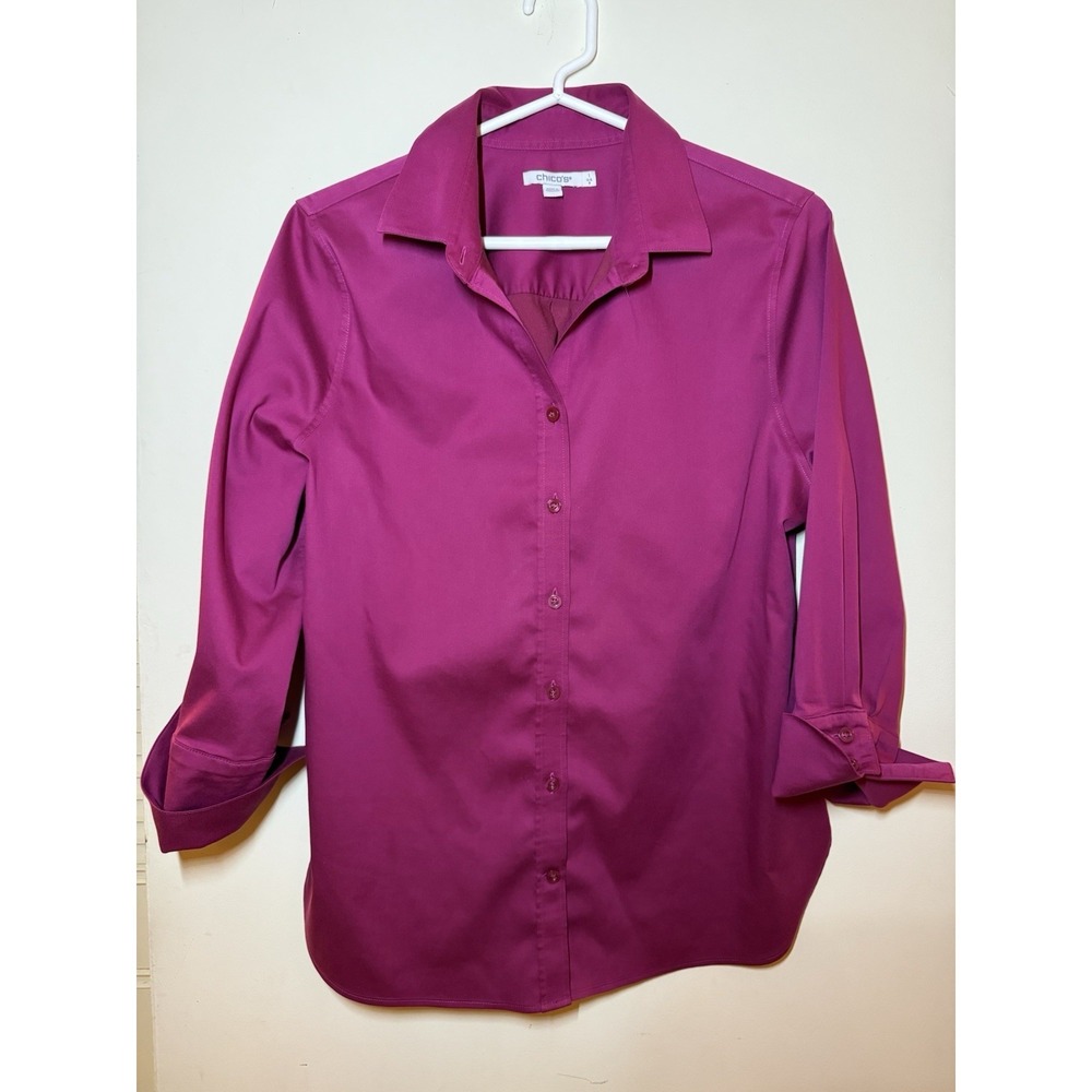 Chicos Fuschia Button Down 3/4 Sleeve Shirt Size 1 (US Size 8)